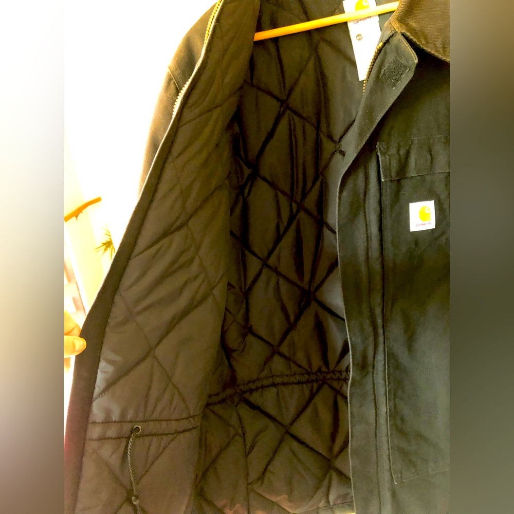 CARHARTT winter coat men’s sz 50T Blk canvas w/brown corduroy collar Looks new! - Picture 3 of 5